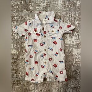 Okie Dokie Red and Blue Hot Dog Print Romper size 9M
